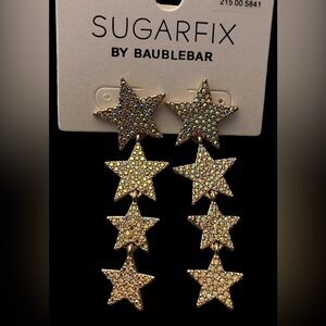 BAUBLEBAR Shooting Stars Sparkling Linear Dangle Crystal 4 Star Earrings NEW NWT